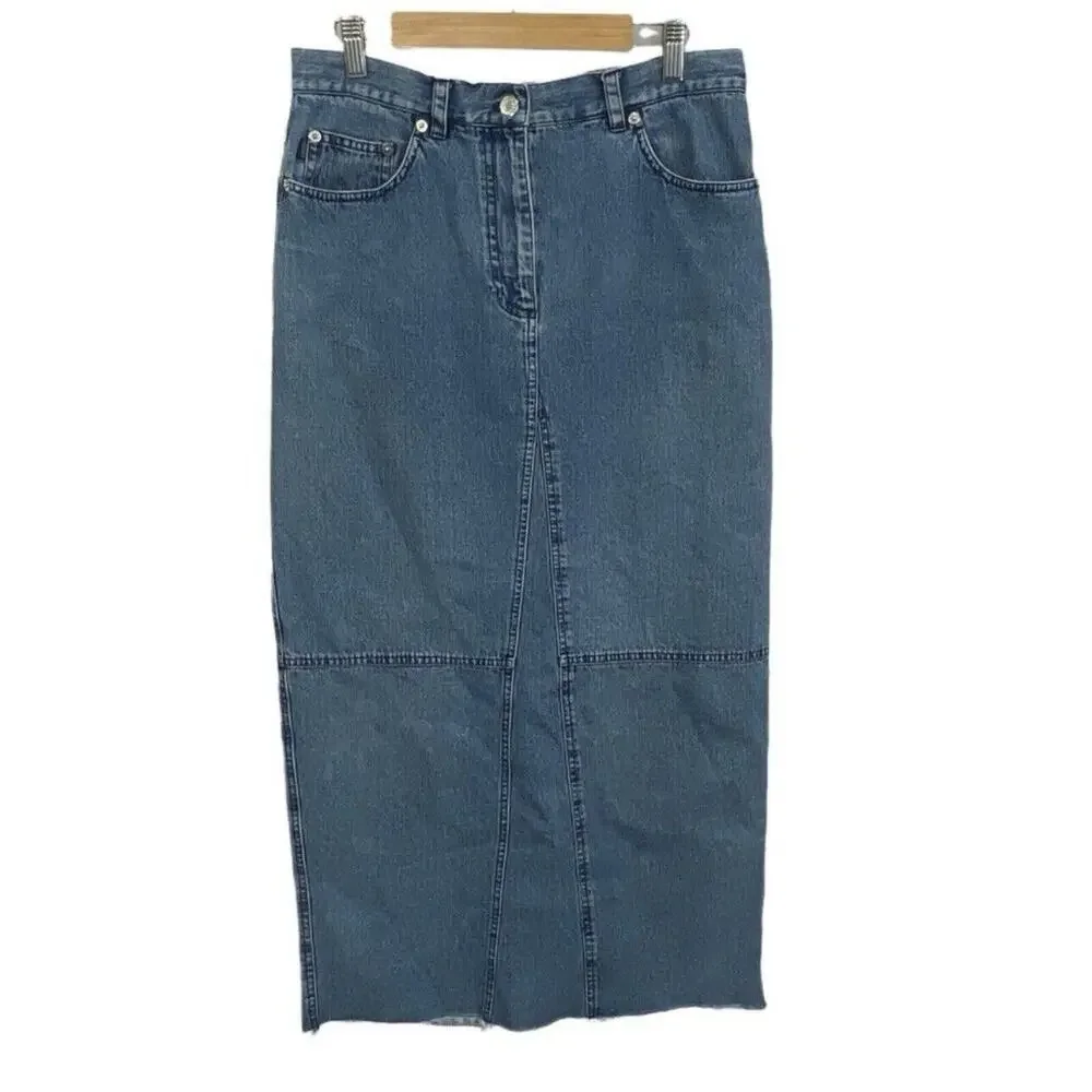 Vintage Ralph Lauren Jeans Co Denim Pencil Skirt Size 10 Y2K 90s Raw Hem